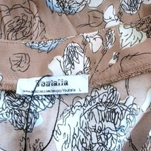 Youtalia Pullover Long Sleeve V Neck Blouse in Beige, White and Blue Size Large - Picture 4 of 4